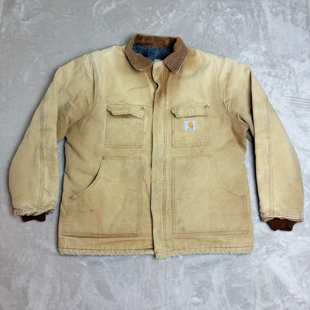 VTG Carhartt C003 Style Chore Coat Men XL Brown Blanket Lined Canvas Distressed